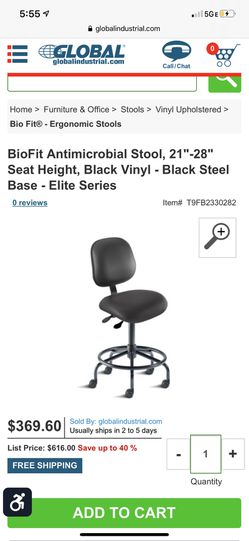 Biofit Engineer Products cushioned Black Leather chair with back support and rollers adjustable seat black Model # 1P62-AS