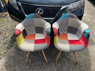 Patchwork Accent Chairs with Wood Legs – Set of 2