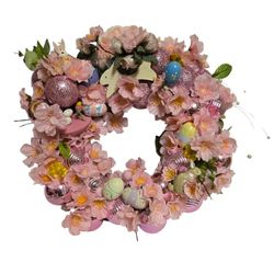 pink floral small Easter wreath 10" 