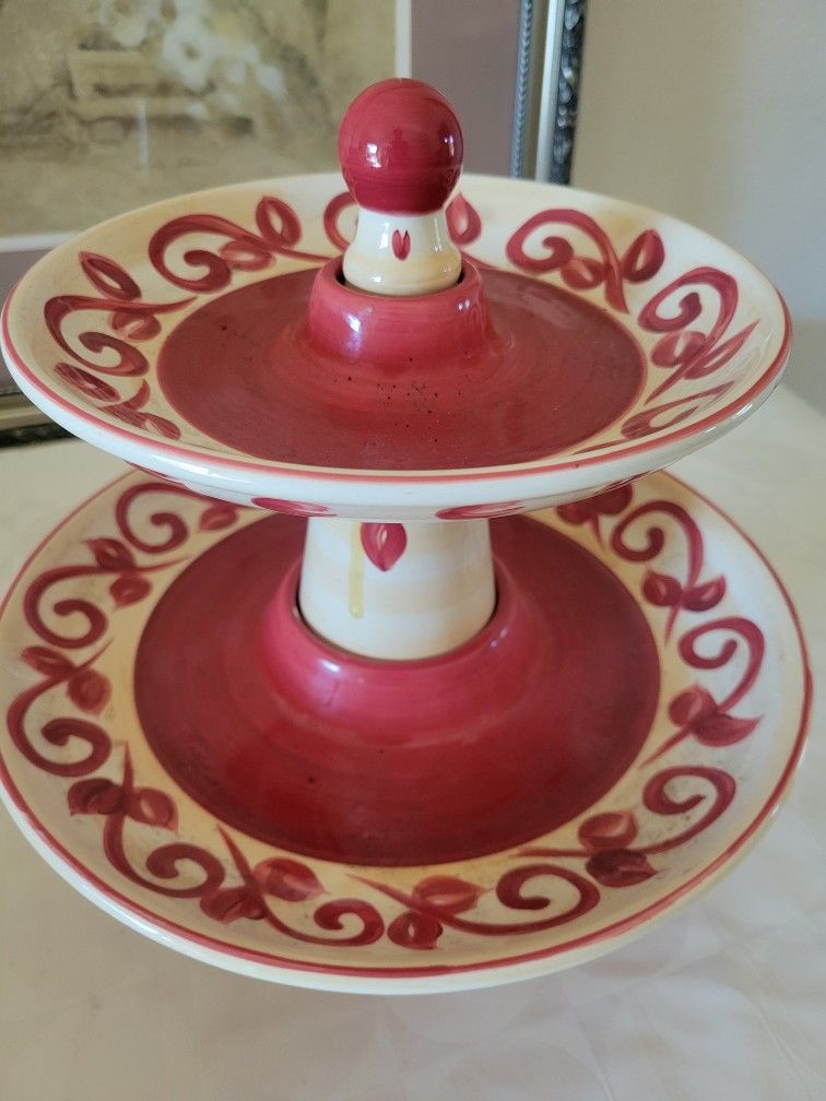 Pier 1 Hand Painted 2 Tier Serving Display Stand