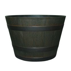 New Rustic Oak Whiskey Brown Outdoor Fade Resistant Patio Garden Barrel Planter for plants (OBO)