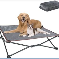 Foldable Dog Bed Pop up - 36 x 36 x 10 inch Elevated Pet Cot Outdoor Breathable - Removable Plush Pad & Carrying Bag Raised Dog Camping Bed (Grey, L P