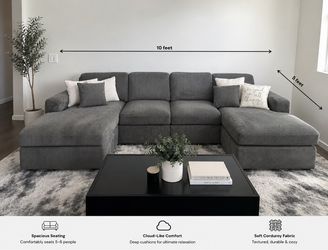Large Gray Corduroy Sectional Sofa with Chaises