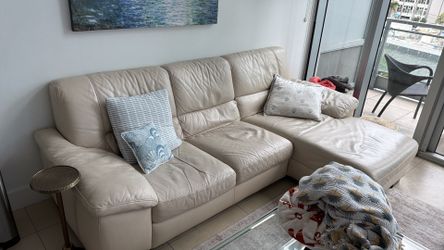 Leather Sectional Sofa with Storage Ottoman