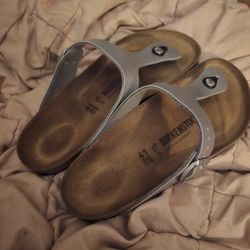 Silver Leather Birkenstocks 