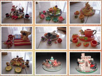 (9) Mini Tea Sets holiday/SW with boxes 1990's RARE CUTE VTG LQQK