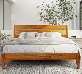 Acacia Emery Bed Frame with Headboard Solid Wood Platform Bed, King Size Bed Frame, Mid - Century Modern Wood Bed Compatible with All Mattresses, Easy