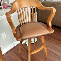 Brown Leather Wood Kitchen Barstools