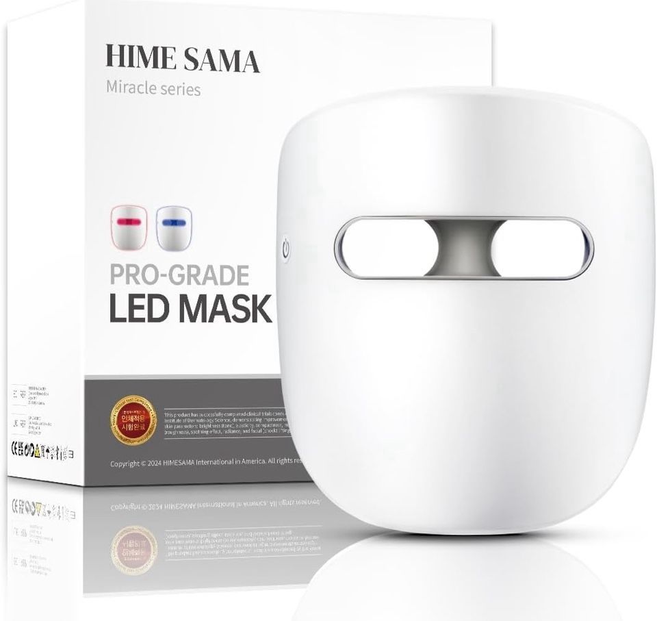 Open Box HIME SAMA Led Face Mask, Red Light Mask for Face, FSA/HSA Eligible, Infrared, Red & Blue Light Mask for Skin Care, Wrinkle Reduction, Wireles