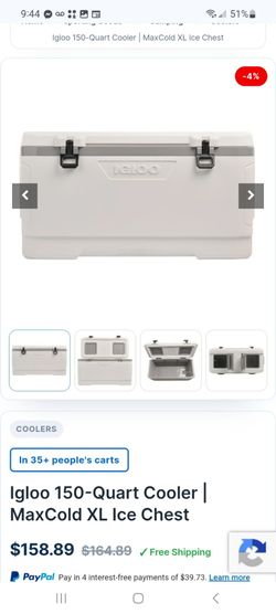 Igloo 150-Quart Cooler | MaxCold XL Ice Chest $130 each