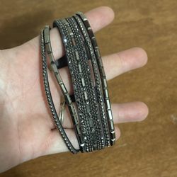 Chic Grey leather Wrap Bracelet with dark Silver Accents