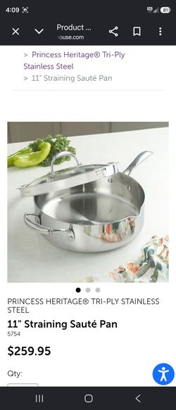 Princess Heritage Tri-Ply 11" Straining Sauté Pan