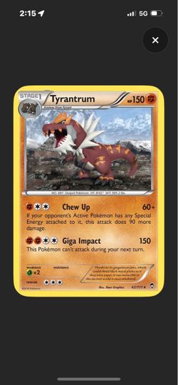 2014 Tyrantrum Pokémon Card 62/111 Holo Rare