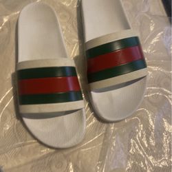 White Gucci Slides With Bag, Size 12