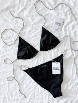 NWT • SOLID & STRIPED 2pc Bikini Set Black and Rhinestone Size M