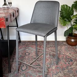 Modern Upholstered Bar Stool – Gray Fabric w/ Metal Base