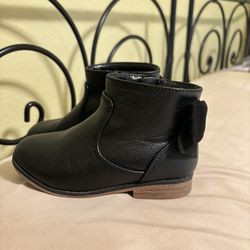 Girl Black Leather Booties