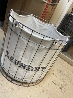 Wire Laundry Basket with Canvas Liner