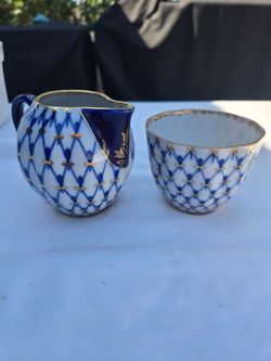 IN CREAMER AND OPEN SUGAR BALL, -IMPERIAL COBALT NET