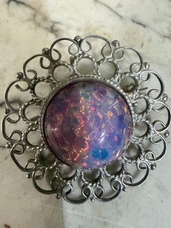 Vintage Sterling Silver Filigree Brooch/ pin with cabochon stone
