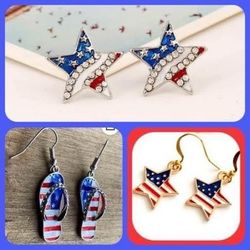 New 4th of July Patriotic Earring Sale Bundle Deal!  Receive All 3 Beautiful Pairs For One Price!