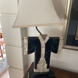 Vintage Marble Stone Brass Kimono Sculpture lamp Works and shade 