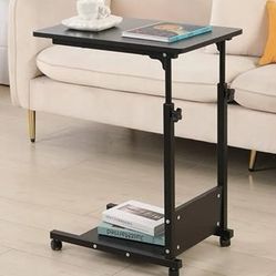 TigerDad Adjustable Height C Table Sofa Side Bedside Table with Wheels, Hospital Bed Table Rolling Tray with Storage, Mobile Computer Desk Laptop Tabl