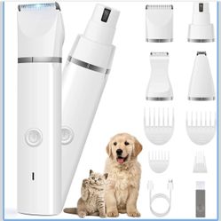 Dog Clippers Grooming Kit Hair Clipper-Low Noise Paw Trimmer- Rechargeable - Cordless Quiet Nail Grinder Shaver for Cats and Other Pets