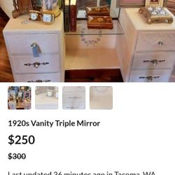 Antique Vanity Triple Mirror Refurbished 1920s