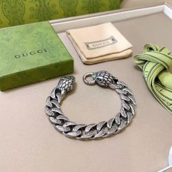 GG Fashion Designer Vintage Cuban Bracelet 21cm Unisex Brand New With Box Dust Bag Glitter Sand Effect