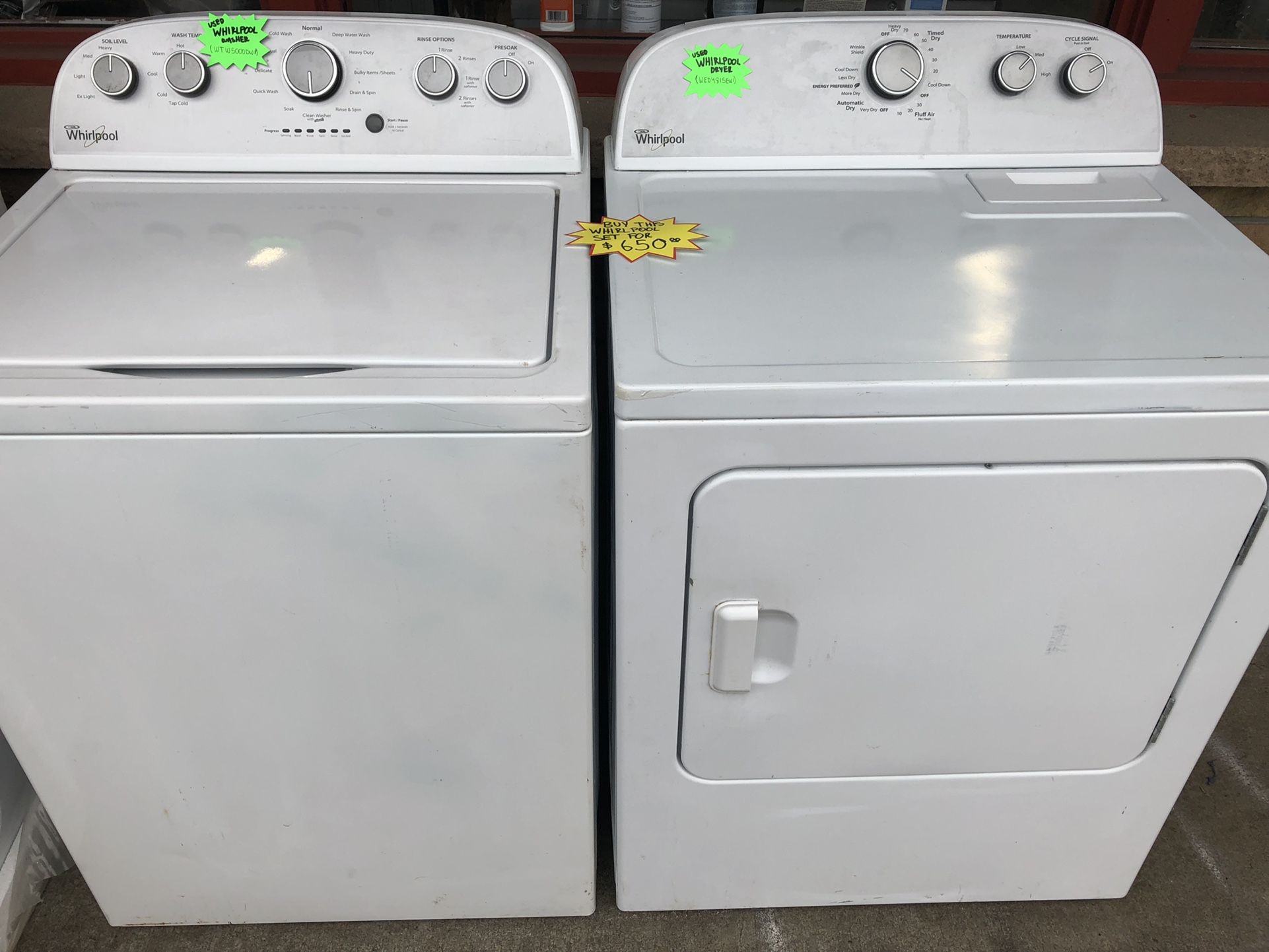 USED WHIRLPOOL WASHER AND DRYER SET