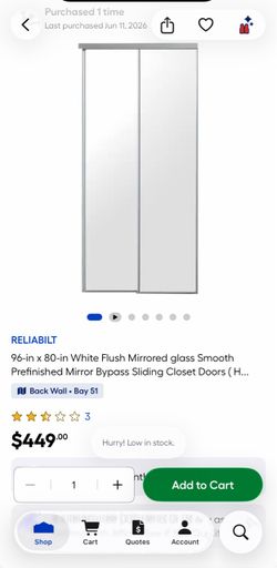 96-in x 80-in White Flush Mirrored glass Smooth Prefinished Mirror Bypass Sliding Closet Doors *ONLY*
