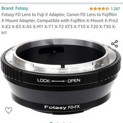 : Fotasy

4.5 out of 5 stars1,287Reviews

Fotasy FD Lens to Fuji X Adapter, Canon FD Lens to Fujifilm X Mount Adapter, Compatible with Fujifilm X-Moun