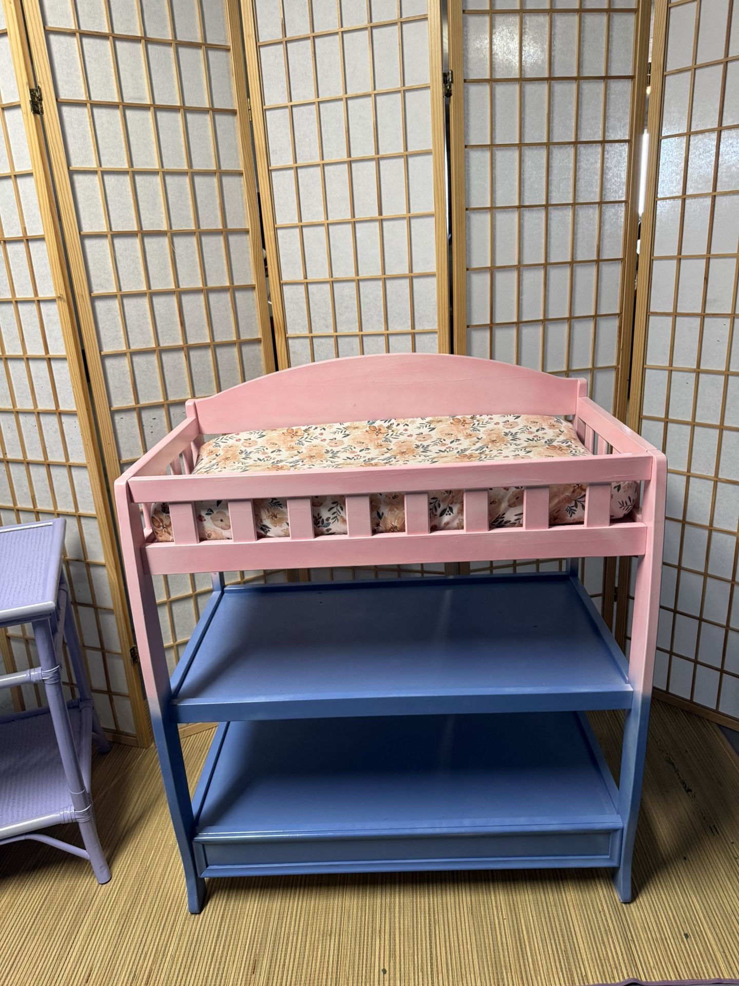 Baby Changing Table – Freshly Refinished, Gender-Neutral Pink & Blue