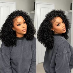 Kinky Curly Half Wig Human Hair Wear and Go Glueless Upgrade 3 In 1 Drawstring Seamless Clip Ins Flip Over Half Wig Curly Natural Black Human Hair Wig