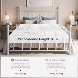 14'' full Size Metal Platform Bed Frame/Victorian Headboard and Footboard/Steel Slats Mattress Foundation for Storage/No Box Spring Needed/Noise Free/