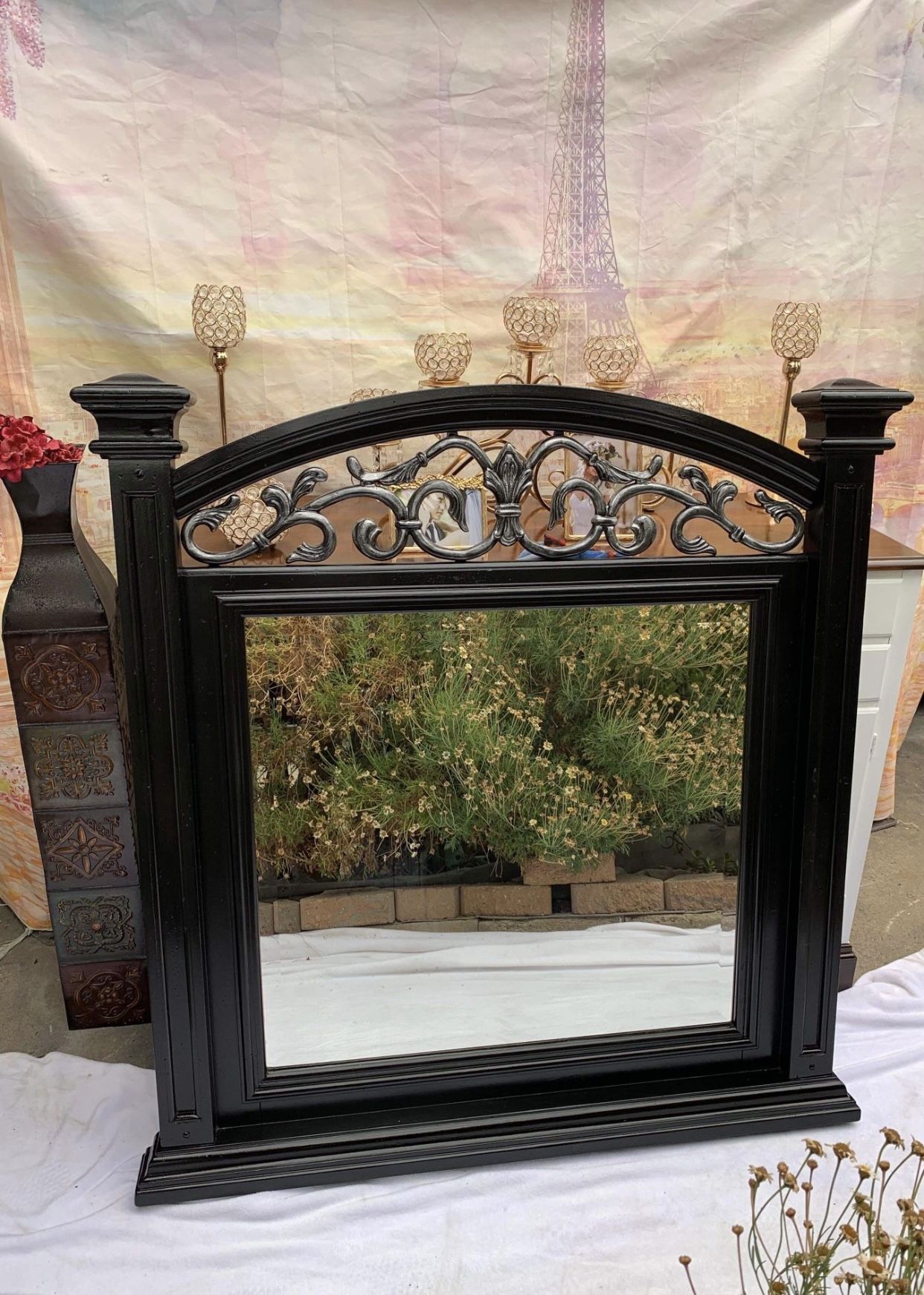 Oversized Wooden Dresser With Oversized Mirror Colors Black And Silver Has Been Refurbished!🌺