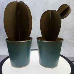 Set of Zuo Medium Faux Cactus Plants  in Blue & Gold, a steel-finished   9.4 x 5.1 x 5.1 inches (24x13x13cm). 2 pounds (907g).Features a blue-finished