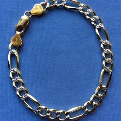 8” Men’s Diamond Cut 7mm Figaro Bracelet QUALITY Gold On Sterling Silver Italy 925 *Pickup Boca Raton Or Ship Nationwide