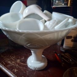 Antique Milkware Punch Bowl Set