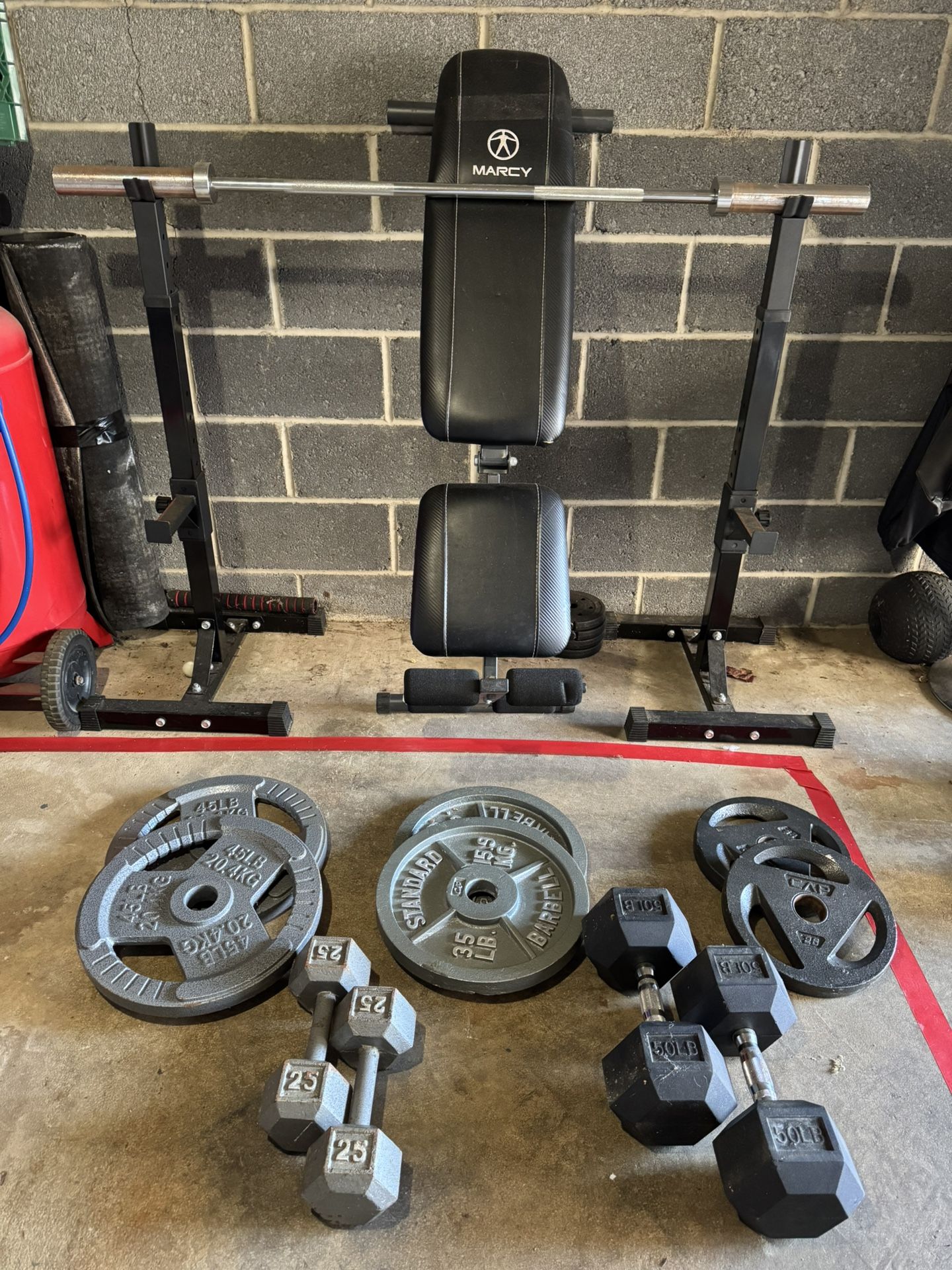 Weights Plates Dumbells Adjustable Squat /Bench Rack Bench