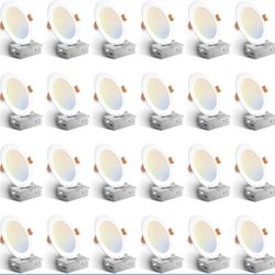 24 Pack Recessed Ceiling Light Ultra-Thin 6 Inch 12W 5CCT Canless Wafer Downlight Dimmable, 1050LM Brightness, 24 Pack, with Junction Box, ETL&FCC