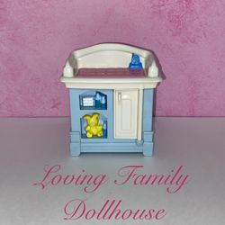 Vintage Fisher Price Loving Family Dollhouse Furniture Nursery Blue Baby Doll's Changing Table