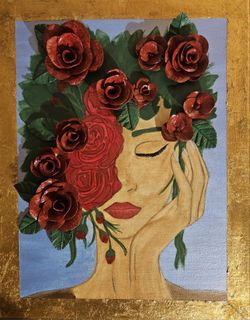Original Mixed Media Floral Woman Canvas Art