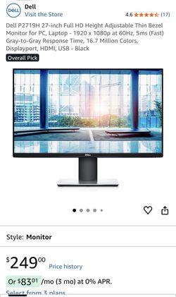 Dell P2719H 27-inch Full HD Height Adjustable Thin Bezel Monitor for PC