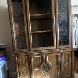 Vintage Solid Wood China Cabinet With Light