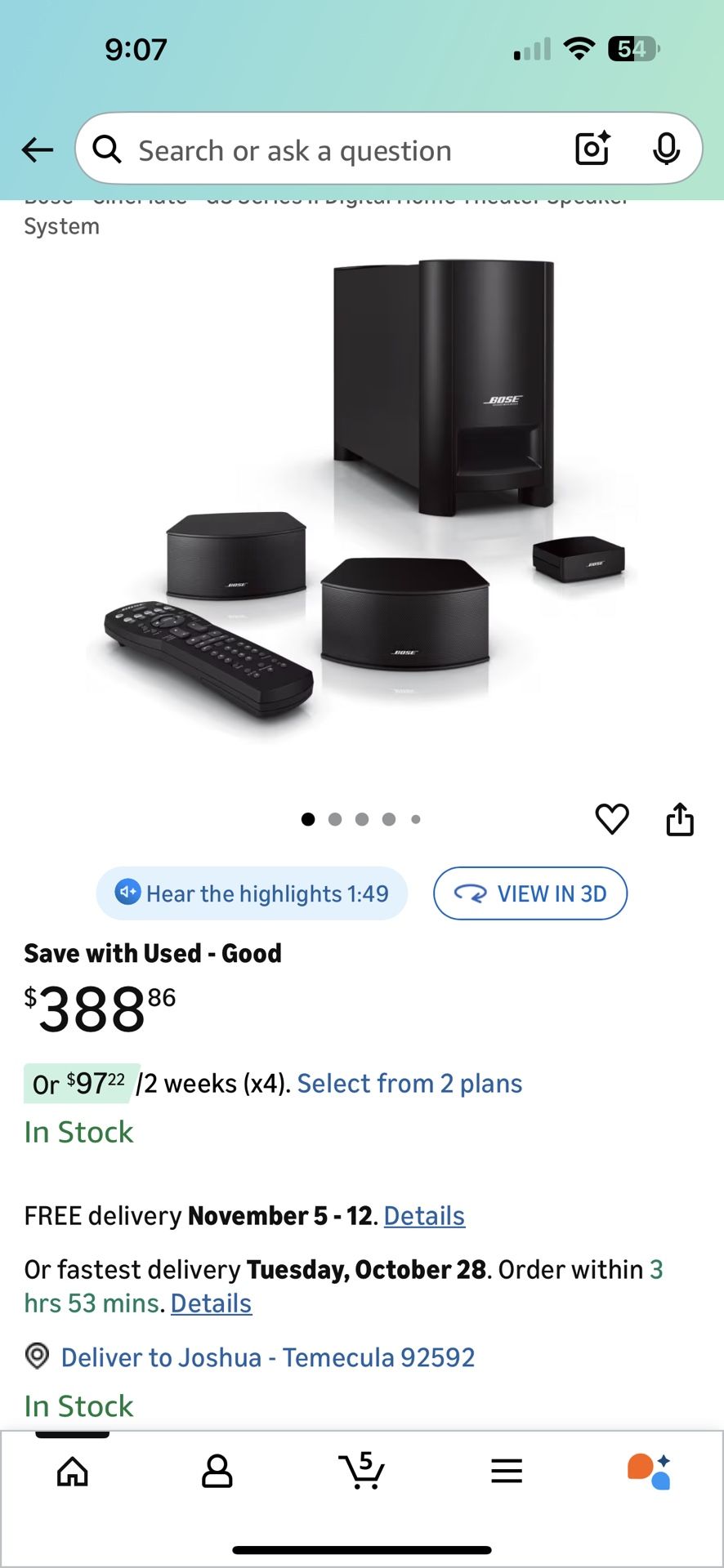 bose cinemate™ wired digital home theater speaker system