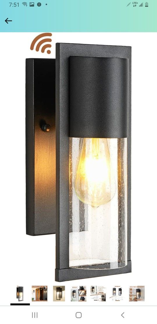 Outdoor Dusk to Dawn Wall Lights with Photocell Modern Farmhouse Porch Light Waterproof Exterior Wall Lantern Black with Seed Glass, Sensor Outside la