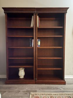 Matching Wood Bookcases (Pair) – Adjustable Shelves