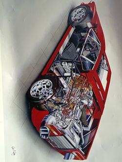 Red Sports Car Cutaway Technical Illustration Print